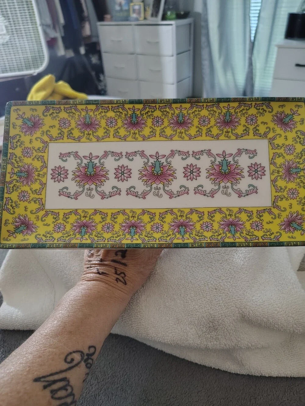 Cost Plus World Trinket Vanity /Serving Tray With A Glass Holder
